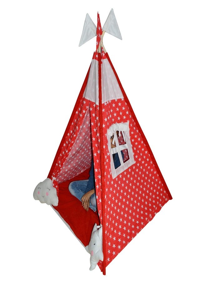 CREATIVE TEXTILES Tent House for Kids Cotton Tent House/Play House with 2 Pcs. Baby Plush Pillow for 2 Yrs and Above Kids Multi Colour - Image 1